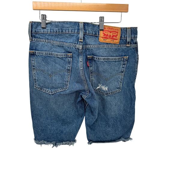 Levi's 511 Jean Shorts Mens 31 (32x11 ACTUAL) Distressed Slim Cut Off Blue Denim - Picture 3 of 8